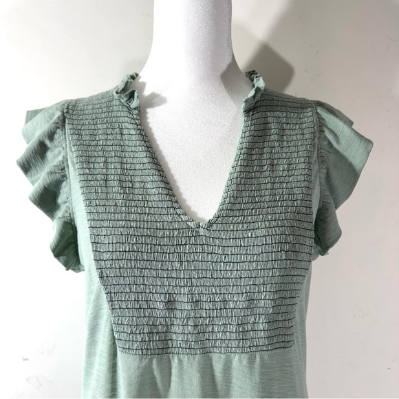 Nation LTD Habiba Tank Sage Green Smocked ruffles - Picture 3 of 11